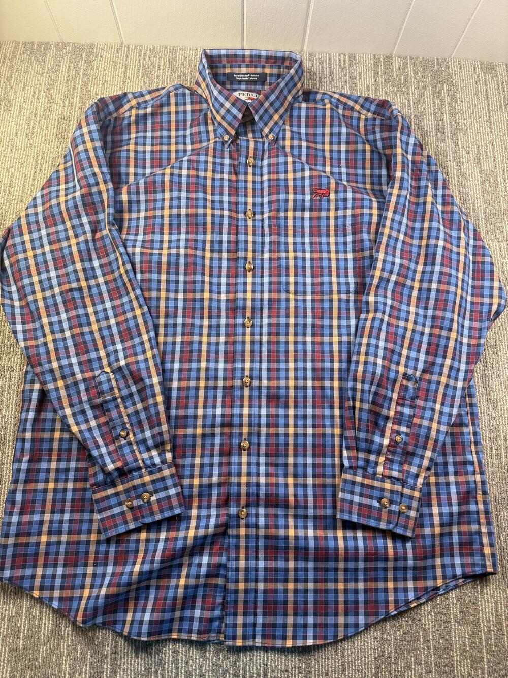 Perlis Shirt Mens Large Blue Plaid Non-Iron Classic Fit Button-Down Crawfish